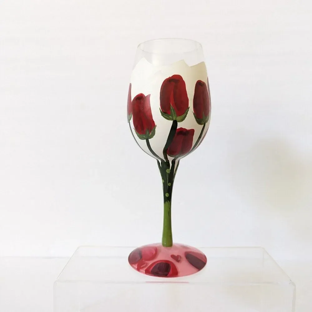 Lolita Hand Painted Wine Glass Red Roses Love My Wine Artisan Gift Box 15oz